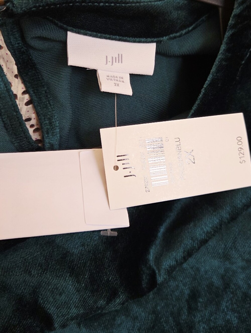 J. Jill Elegant Green Velvet Puff Sleeve Dress Sz 2X Prussia Blue Emerald Jewel - Picture 5 of 8